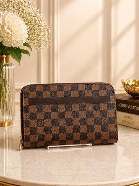Authentic Louis Vuitton Saint Louis Damier Ebene Wallet Brown LV Zip Organizer